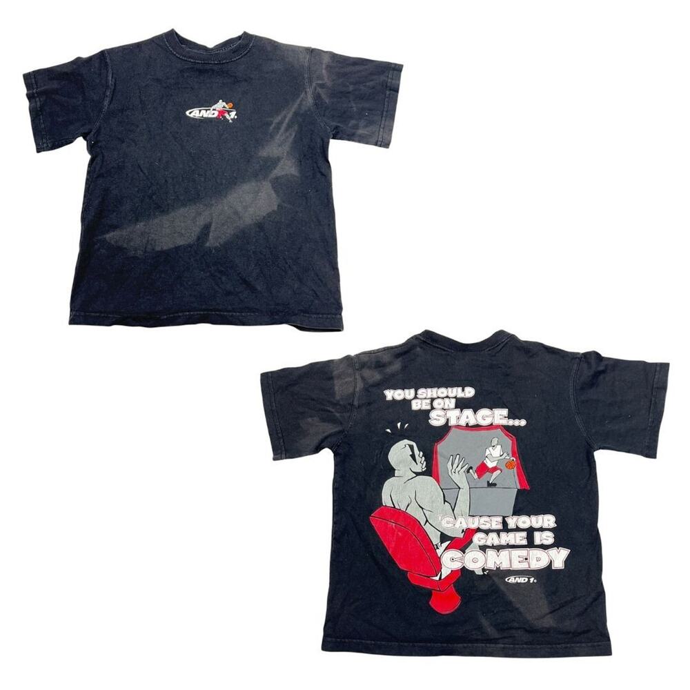 AND1 Basketball Vintage 00s Tee T-Shirt Game is Comedy FLAW Black Youth Small 8